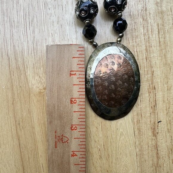 Vintage Brass Copper‎ Silver Tone Avant Garde Bib Necklace Pressed Etched 24" - Picture 11 of 11